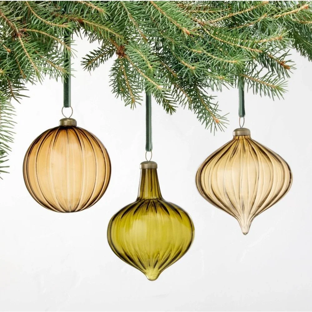 Hearth & Hand Glass Ornament Set -‎ Brown, Green, Gold